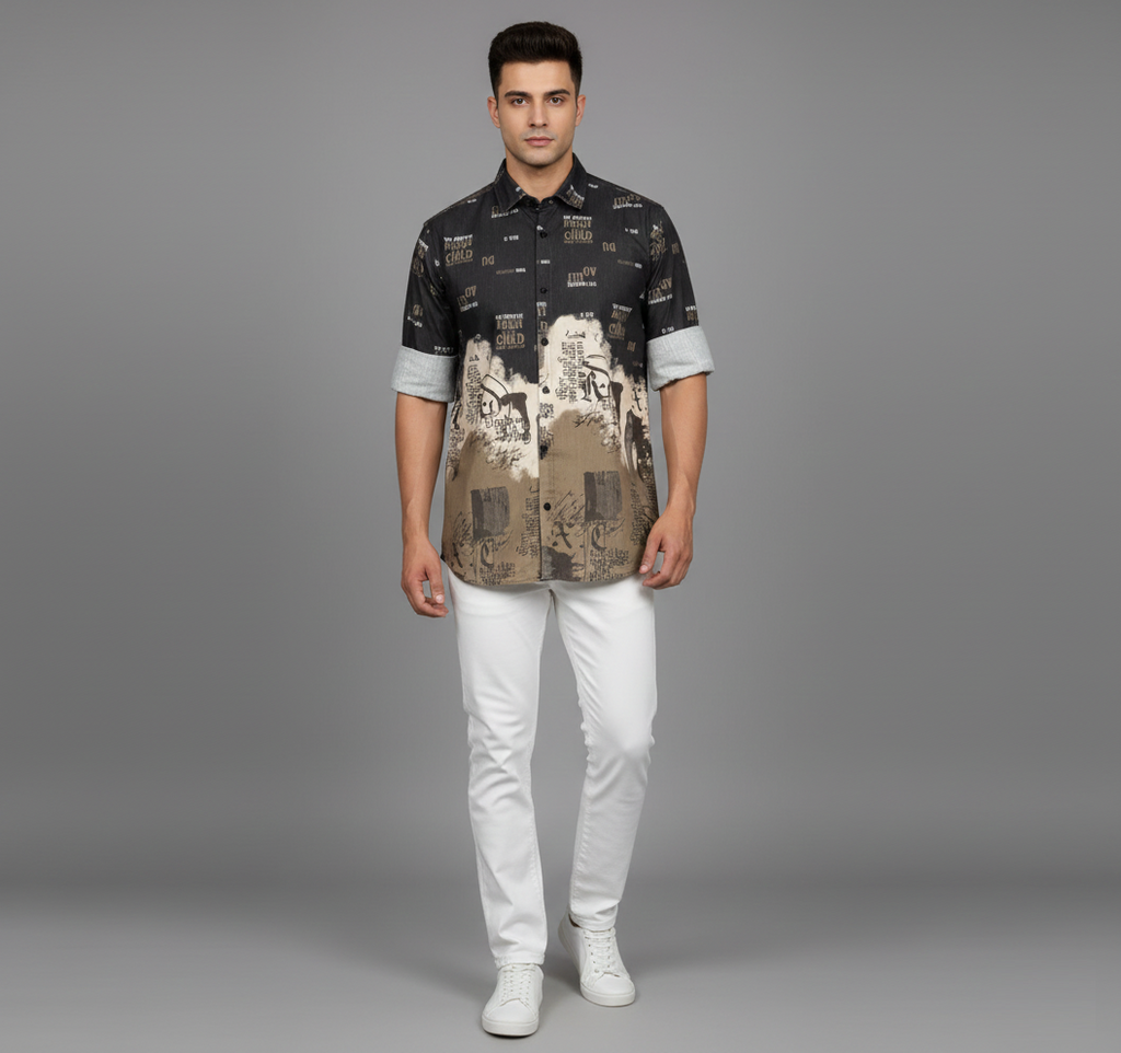 Distressed Graphic Print Fit Casual Shirt