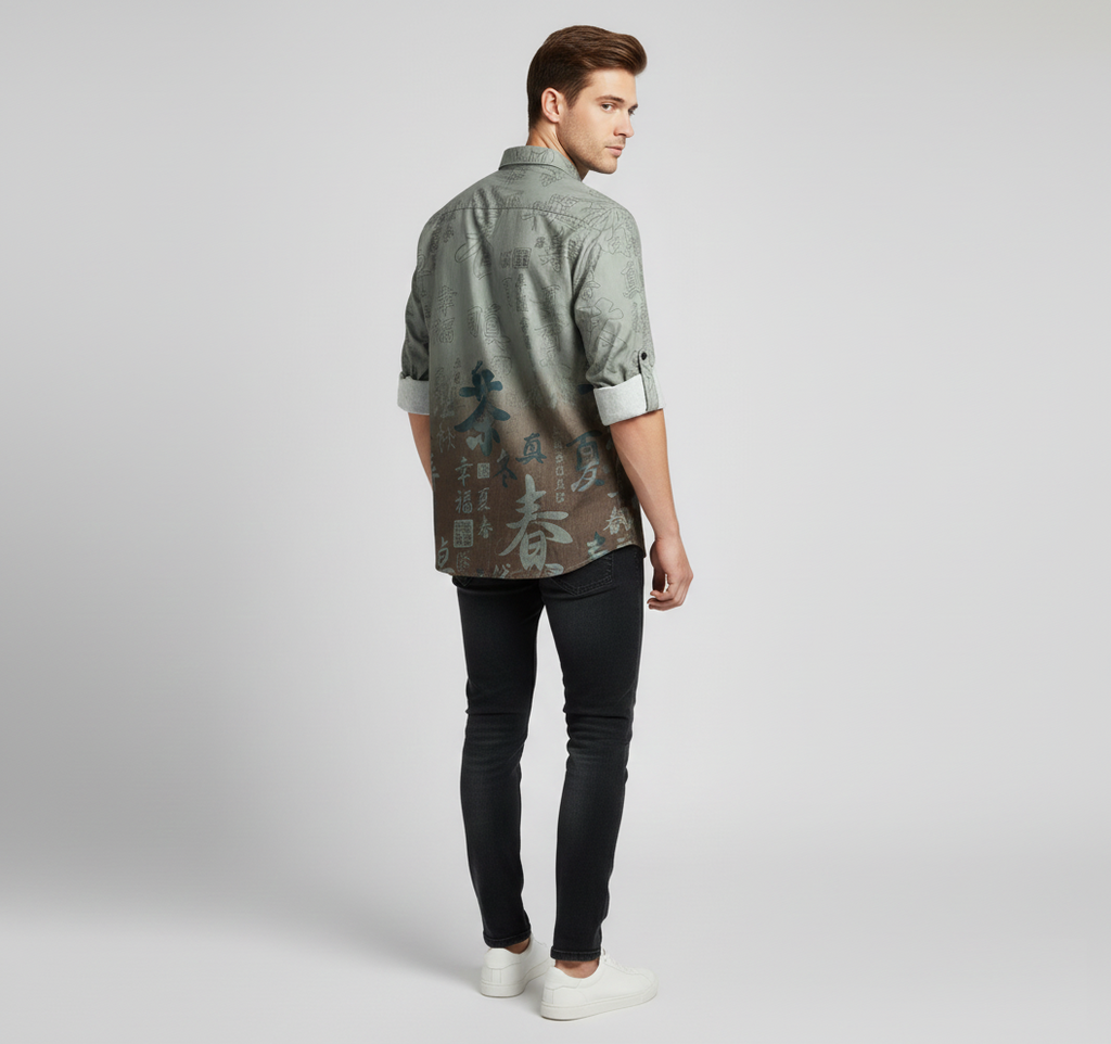 Artistic Script Print Ombre Casual Men's Shirt