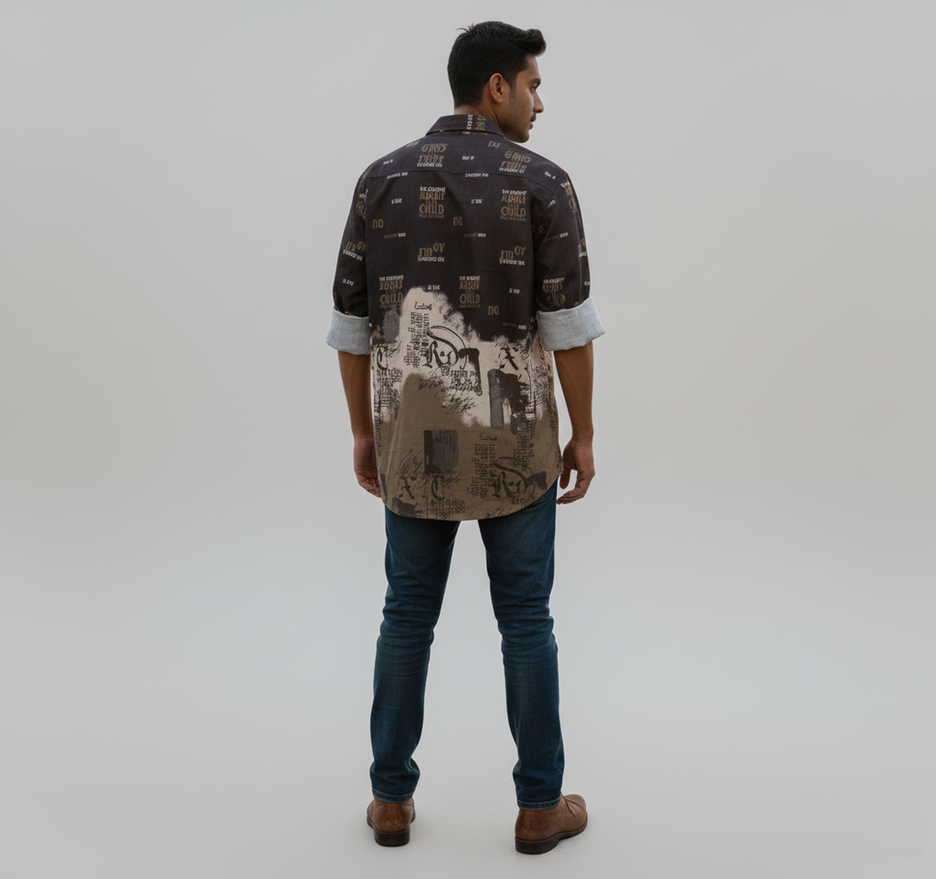 Distressed Graphic Print Fit Casual Shirt