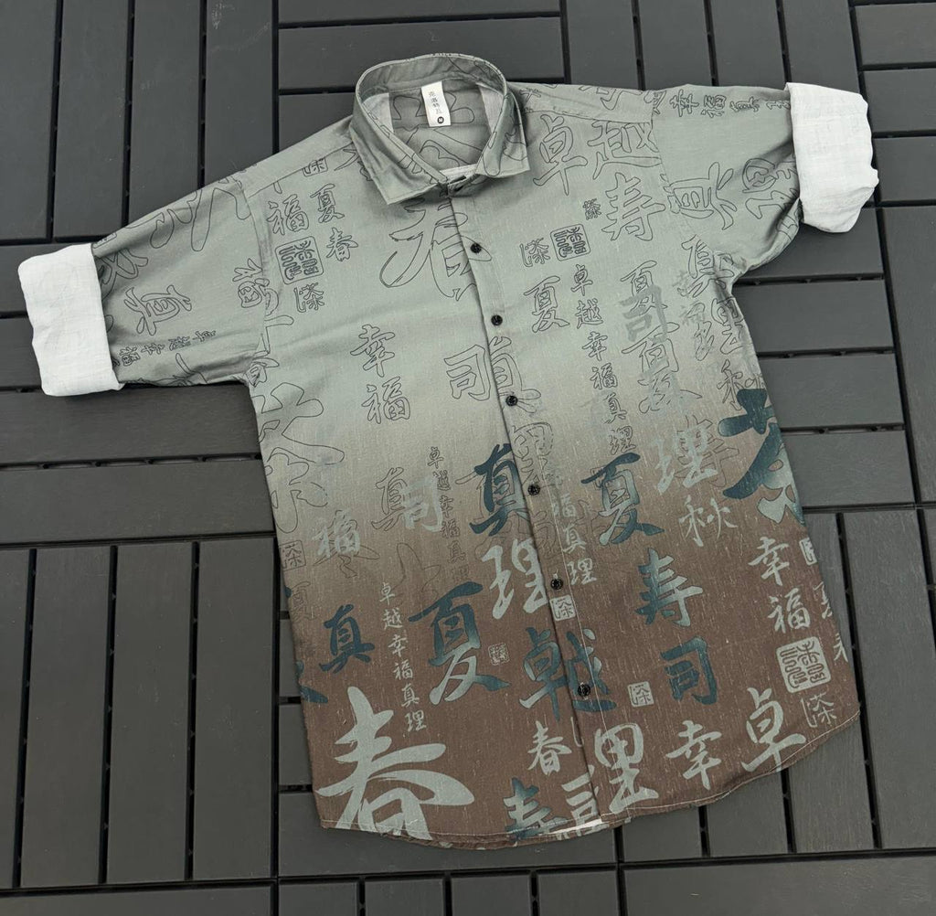 Artistic Script Print Ombre Casual Men's Shirt
