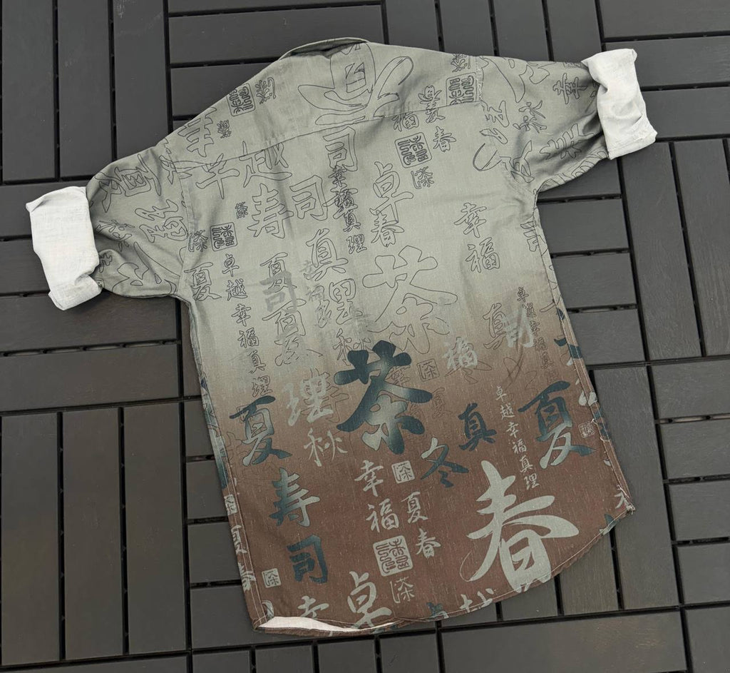 Artistic Script Print Ombre Casual Men's Shirt