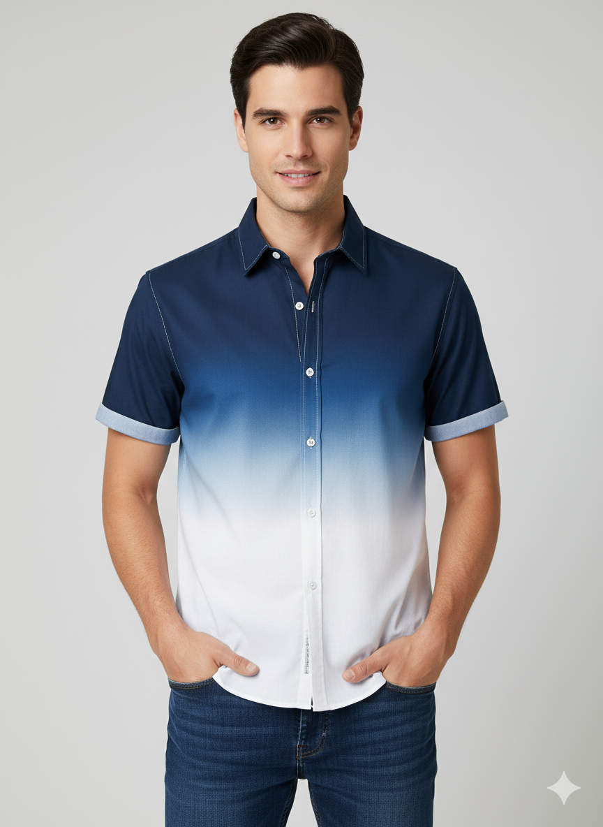 Blue Padded Denim Style Men's Shirt