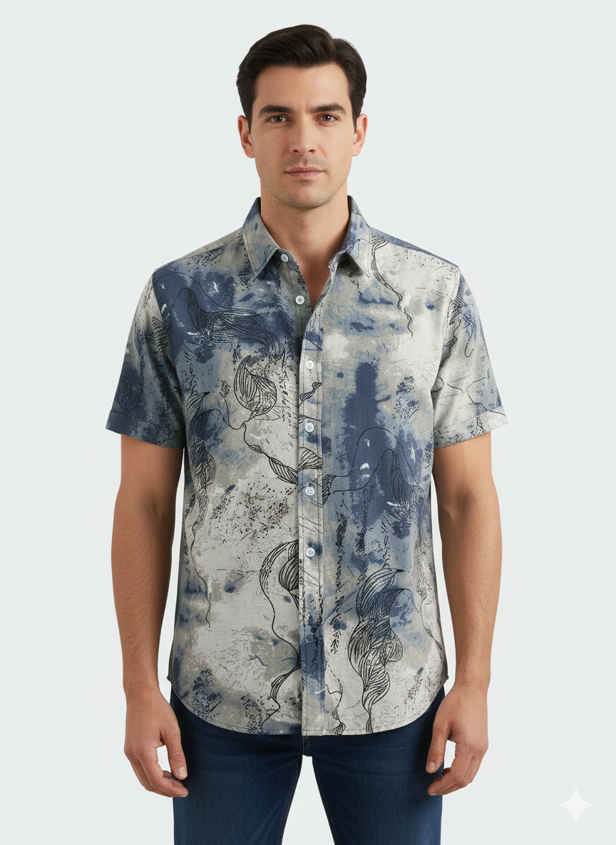 Abstract Smoky Art Pattern Printed Shirt