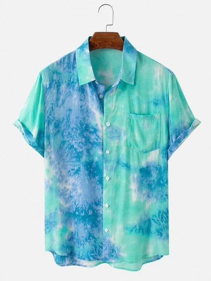 Blue Smoky Tie-dye Style Printed Mens Shirt