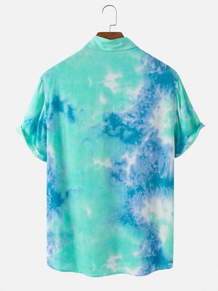 Blue Smoky Tie-dye Style Printed Mens Shirt