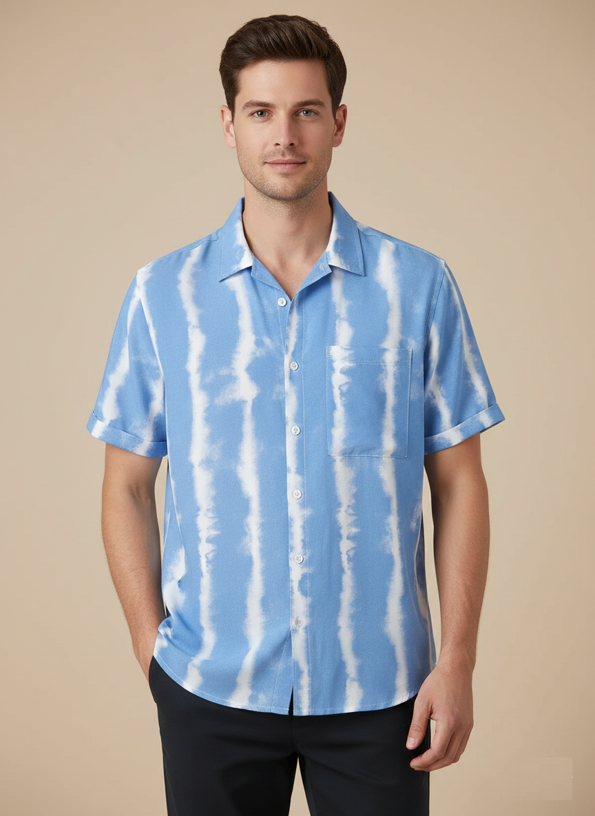 Coastal Beach Stripe Short Sleeve Men's Shirt