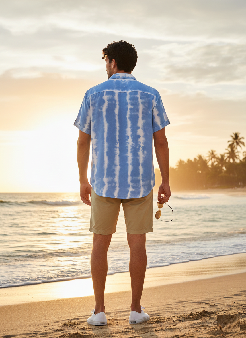 Coastal Beach Stripe Short Sleeve Men's Shirt