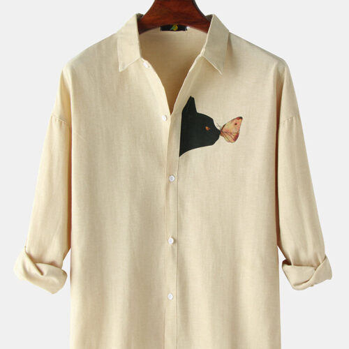 Cream Black Cat Full Sleeves Shirt