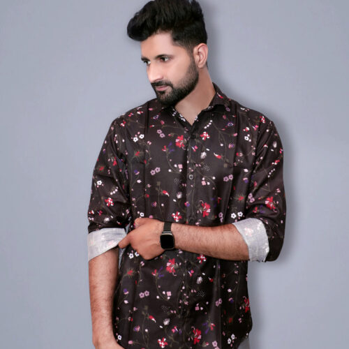 Black Trendy Stylish Flower Design Shirt