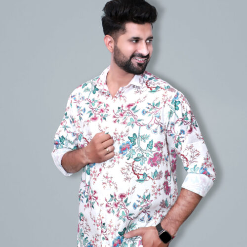 White Stylish Flower Design Shirt