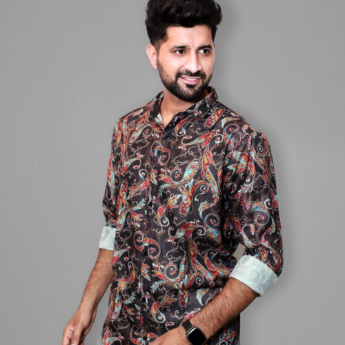 Black Trendy Stylish Big Flower Design Shirt