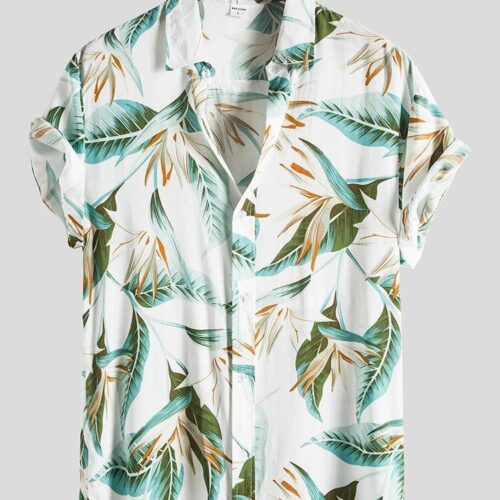 White With Green Floral Digital Print Shirt