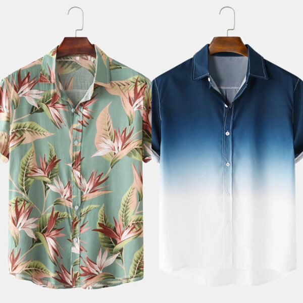 Men's Floral and Denim Style Print Shirt