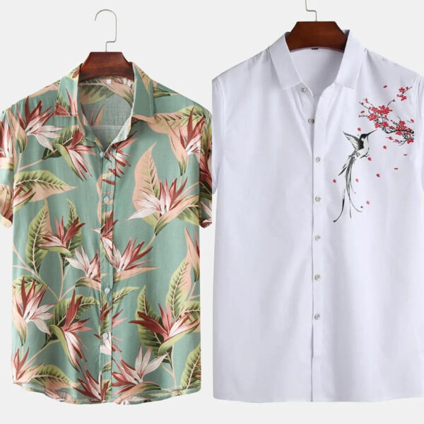 Mens Shirt Goa Style Floral and White Sober Bird