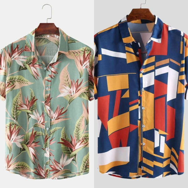 Men's Print Hawai Shirt and Abstract Art Shirt