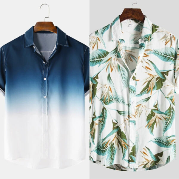 Blue Shirt and White Floral Print Mens Shirt
