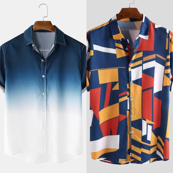 Abstract Art Shirt and Menn White Blue Shirt