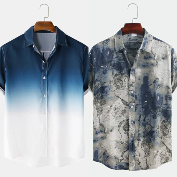 Denim print shirt and smoky print shirt