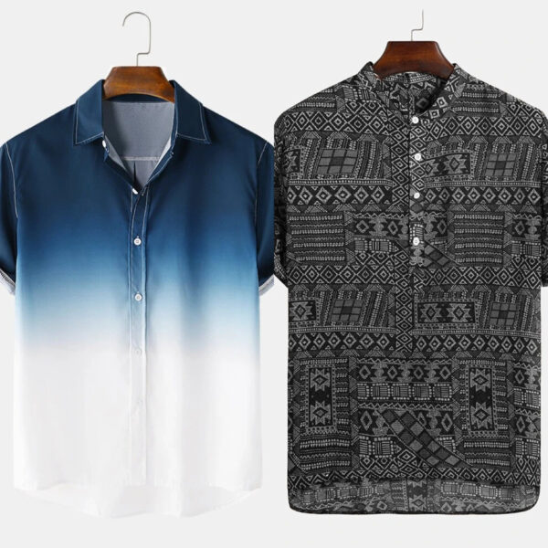 Denim Printed Shirt - Black Bandana Style Short Kurta