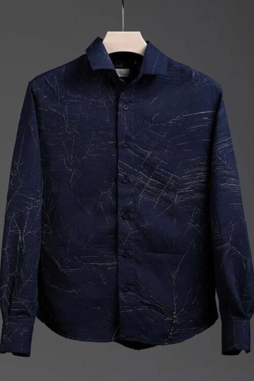 Men’s Long Sleeve Abstract Pattern Dress Shirt – Navy Blue