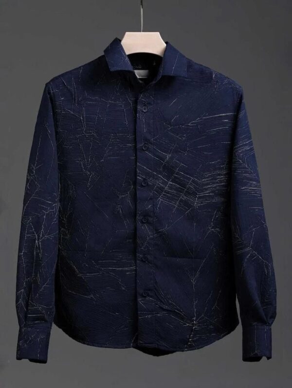 Men's navy blue long sleeve shirt with abstract pattern