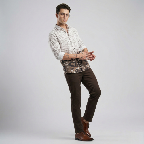Typography Printed Spread Collar Men’s Shirt